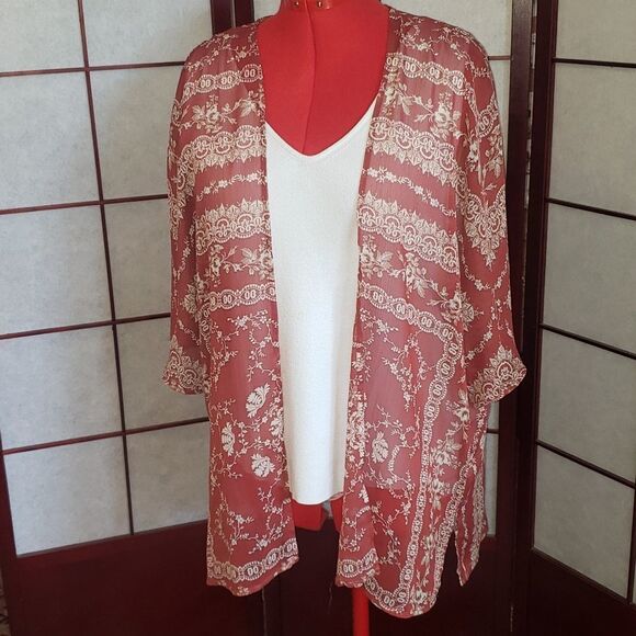 Christopher & Banks Open-faced Floral Designed Transparent Cardigan - Picture 2 of 8